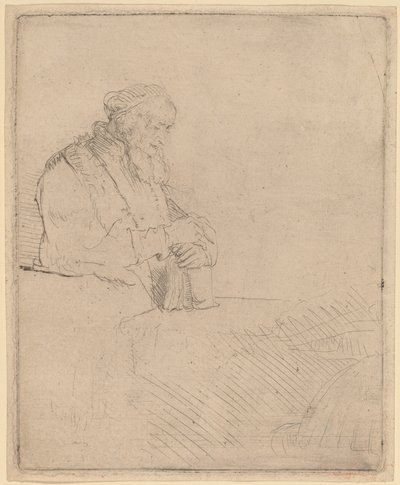 Vecchio in meditazione, appoggiato a un libro da Rembrandt van Rijn