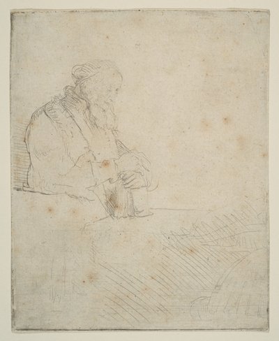 Vecchio in meditazione, appoggiato a un libro da Rembrandt van Rijn