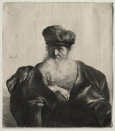 Vecchio con barba, cappello di pelliccia e mantello di velluto da Rembrandt van Rijn