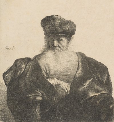 Vecchio con Barba, Berretto di Pelliccia e Mantello di Velluto da Rembrandt van Rijn
