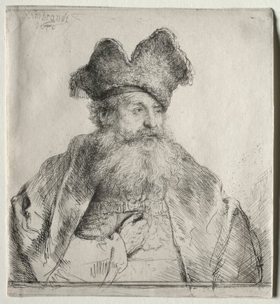 Vecchio con cappello di pelliccia diviso, 1640 da Rembrandt van Rijn