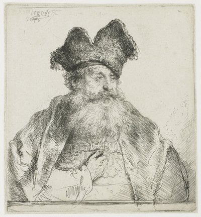 Vecchio con cappello di pelliccia diviso da Rembrandt van Rijn
