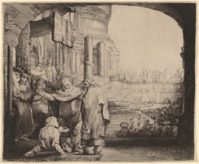 Pietro e Giovanni Guariscono lo Zoppo alla Porta del Tempio da Rembrandt van Rijn