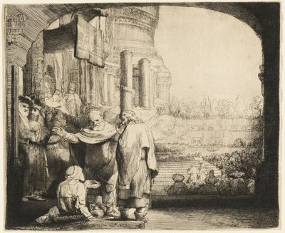 Pietro e Giovanni guariscono lo storpio alla porta del tempio da Rembrandt van Rijn