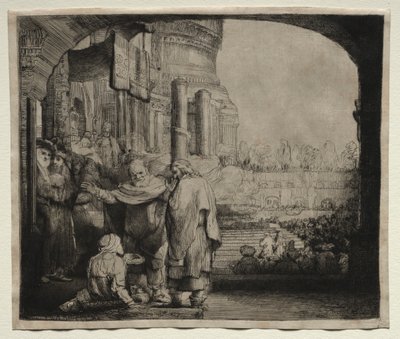 Pietro e Giovanni guariscono lo storpio alla porta del tempio da Rembrandt van Rijn