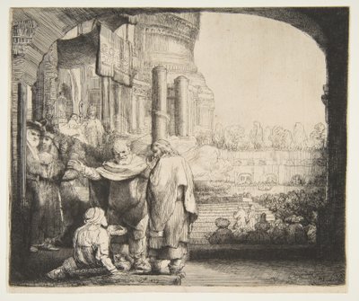 Pietro e Giovanni guariscono lo storpio alla porta del tempio da Rembrandt van Rijn