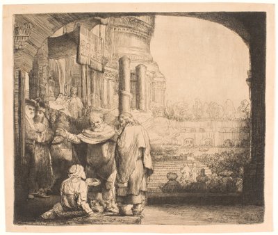 Pietro e Giovanni guariscono lo storpio alla porta del tempio da Rembrandt van Rijn
