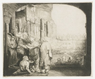 Pietro e Giovanni guariscono lo storpio alla porta del tempio da Rembrandt van Rijn