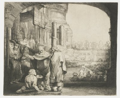 Pietro e Giovanni guariscono lo storpio alla porta del tempio da Rembrandt van Rijn