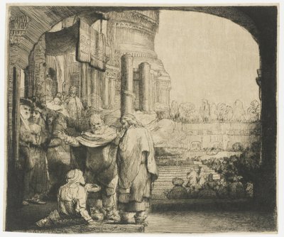 Pietro e Giovanni guariscono lo storpio alla porta del tempio da Rembrandt van Rijn