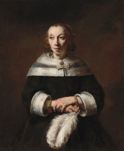 Ritratto di una signora con ventaglio di piume di struzzo da Rembrandt van Rijn