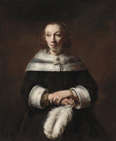 Ritratto di una donna con un ventaglio di piume di struzzo da Rembrandt van Rijn