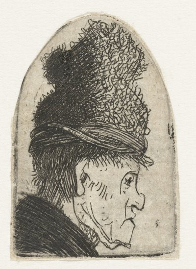 Profilo di un uomo con cappello alto da Rembrandt van Rijn