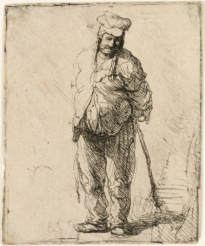 Contadino Stracciato con le Mani Dietro la Schiena, che Tiene un Bastone da Rembrandt van Rijn