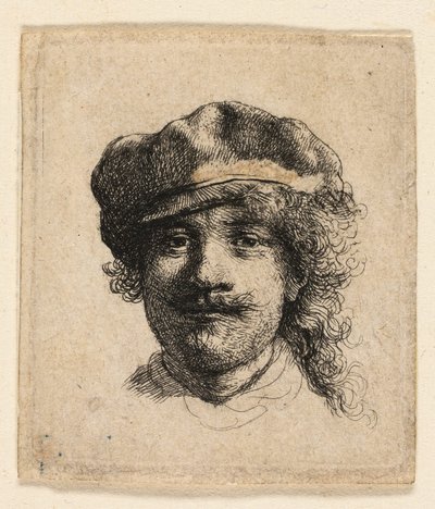 Rembrandt con un berretto morbido: viso pieno: solo testa da Rembrandt van Rijn