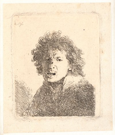 Rembrandt a capo scoperto e bocca aperta, come se stesse urlando: busto da Rembrandt van Rijn