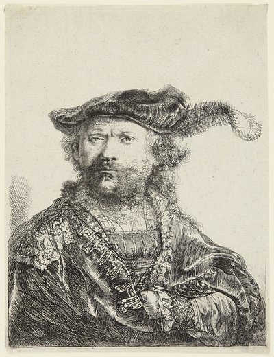 Rembrandt con berretto di velluto da Rembrandt van Rijn