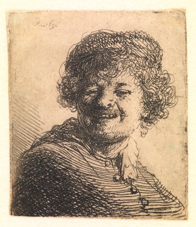 Rembrandt con un cappello, che ride: busto da Rembrandt van Rijn
