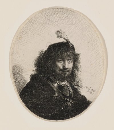 Rembrandt con berretto piumato e sciabola abbassata da Rembrandt van Rijn