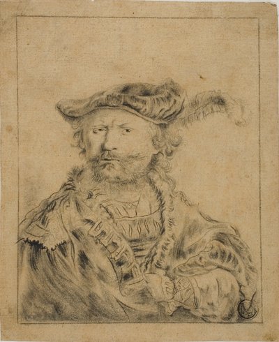 Rembrandt con cappello piumato da Rembrandt van Rijn