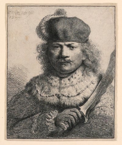 Rembrandt con sciabola alzata da Rembrandt van Rijn