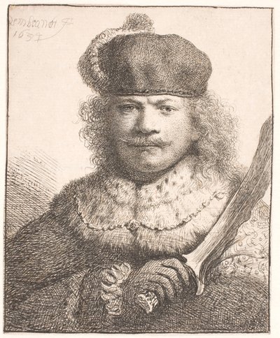 Rembrandt con la sciabola alzata: ritratto a mezzo busto da Rembrandt van Rijn