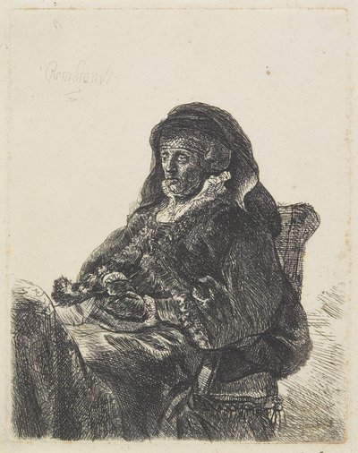 La madre di Rembrandt in abito vedovile e guanti neri, c.1632-35 da Rembrandt van Rijn