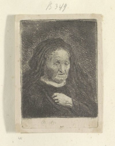 La madre di Rembrandt con la mano sul petto: piccolo busto da Rembrandt van Rijn