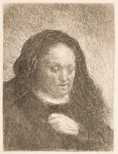 La madre di Rembrandt con la mano sul petto: piccolo busto da Rembrandt van Rijn