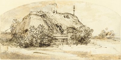 Cottage di paglia in rovina ricoperto di cespugli da Rembrandt van Rijn