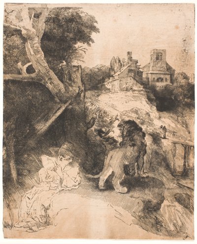 San Girolamo intento a leggere, in un paesaggio italiano da Rembrandt van Rijn