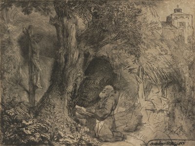 San Francesco sotto un albero in preghiera da Rembrandt van Rijn