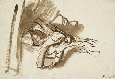Saskia addormentata a letto da Rembrandt van Rijn