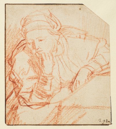 Saskia seduta a un tavolo da Rembrandt van Rijn