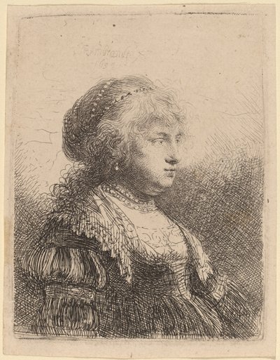 Saskia con perle nei capelli da Rembrandt van Rijn