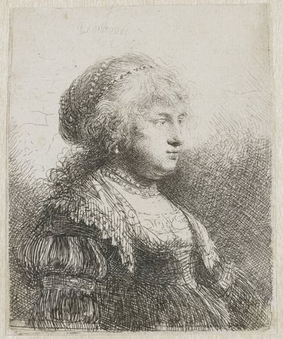 Saskia con perle nei capelli da Rembrandt van Rijn