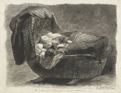 Bambino che dorme in una culla da Rembrandt van Rijn