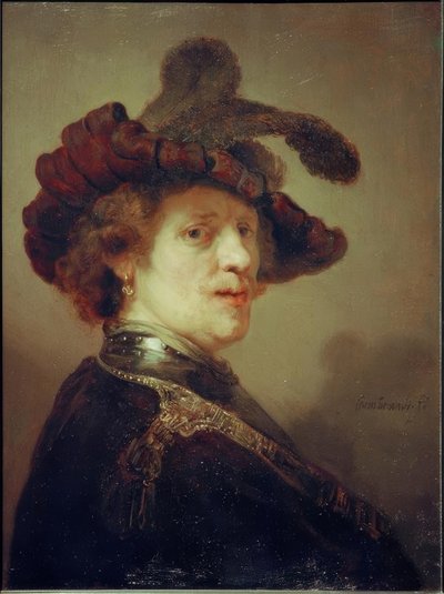 Autoritratto con cappello piumato da Rembrandt van Rijn