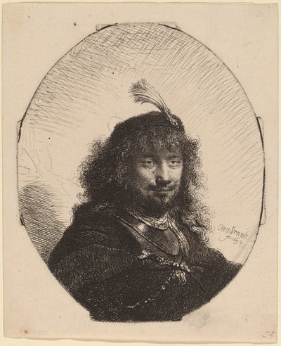 Autoritratto (?) con cappello piumato e sciabola abbassata da Rembrandt van Rijn