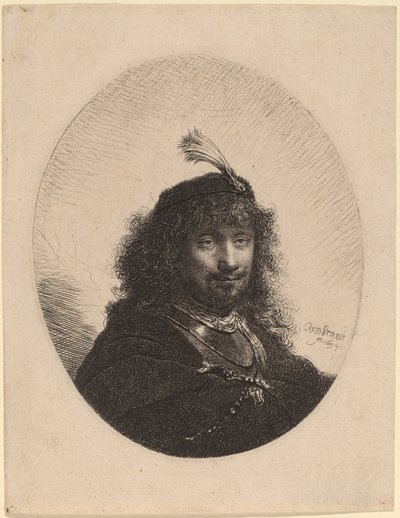 Autoritratto (?) con cappello piumato e sciabola abbassata da Rembrandt van Rijn