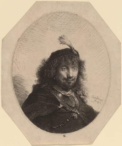 Autoritratto (?) con cappello piumato e sciabola abbassata da Rembrandt van Rijn