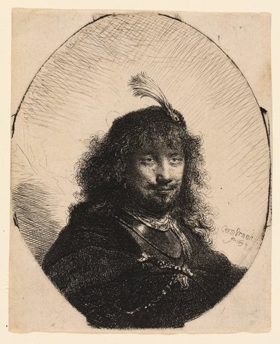 Autoritratto (?) con cappello piumato e sciabola abbassata da Rembrandt van Rijn