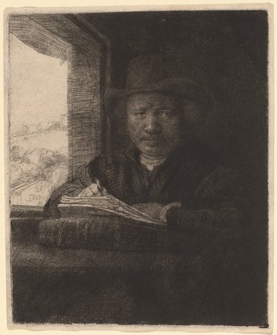 Autoritratto che disegna alla finestra da Rembrandt van Rijn