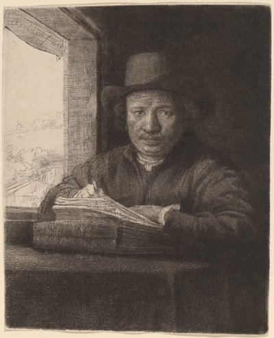 Autoritratto che disegna alla finestra da Rembrandt van Rijn