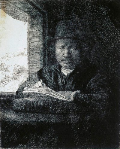 Autoritratto disegnando vicino a una finestra, 1648 da Rembrandt van Rijn