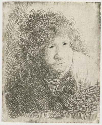 Autoritratto, inclinato in avanti, ascoltando, 1628 da Rembrandt van Rijn