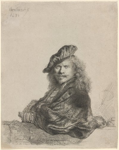 Autoritratto appoggiato a un davanzale di pietra da Rembrandt van Rijn