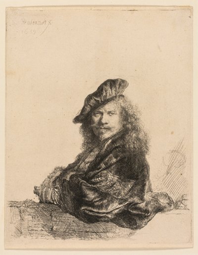 Autoritratto appoggiato a un davanzale di pietra da Rembrandt van Rijn