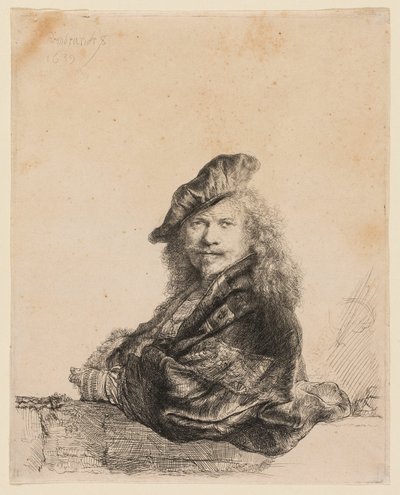 Autoritratto appoggiato a un davanzale di pietra da Rembrandt van Rijn