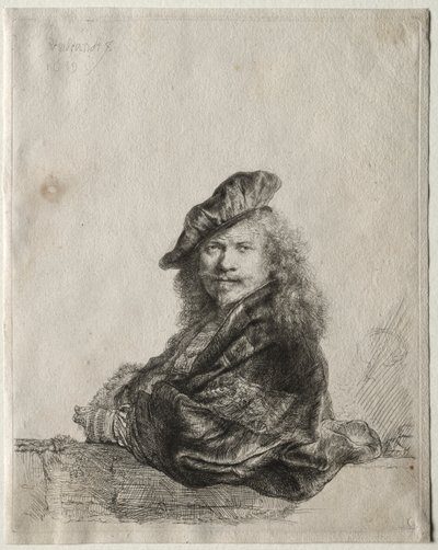 Autoritratto appoggiato a un davanzale di pietra da Rembrandt van Rijn